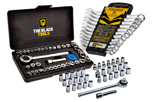 Kit Jogo De Ferramentas 40 Peças Com Soquetes E Kit Chave Combinada 6 A 22mm 12 Peças The Black Tools