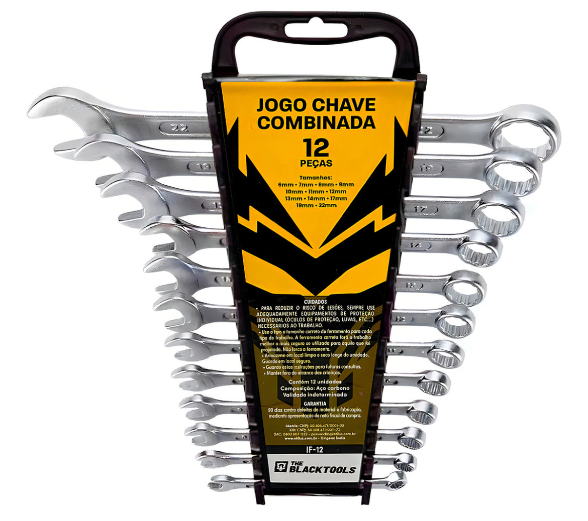 Kit Jogo De Ferramentas 40 Peças Com Soquetes E Kit Chave Combinada 6 A 22mm 12 Peças The Black Tools